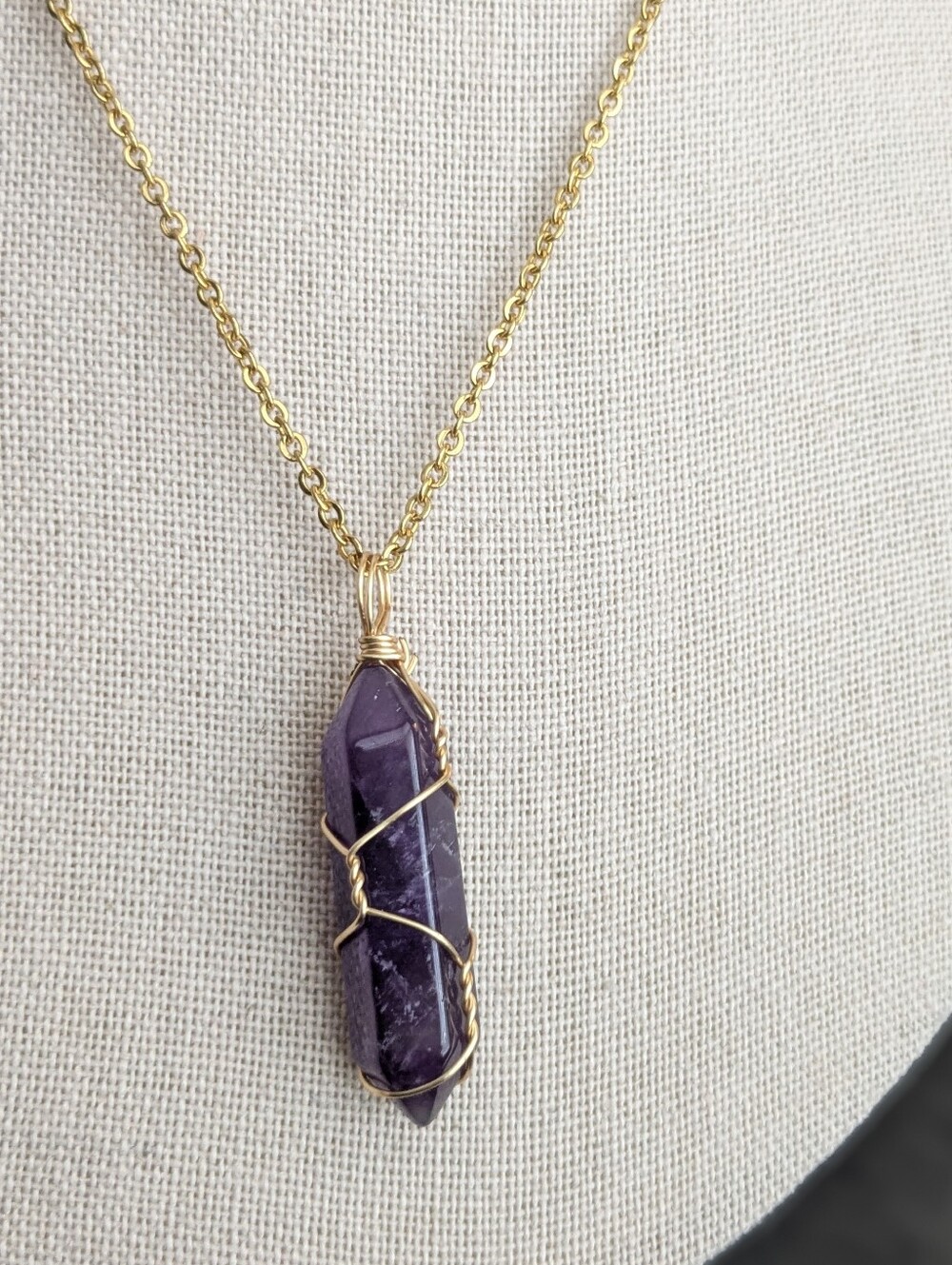 Amethyst Crystal Point Necklace – Gold Tone Chain, 24 Inches